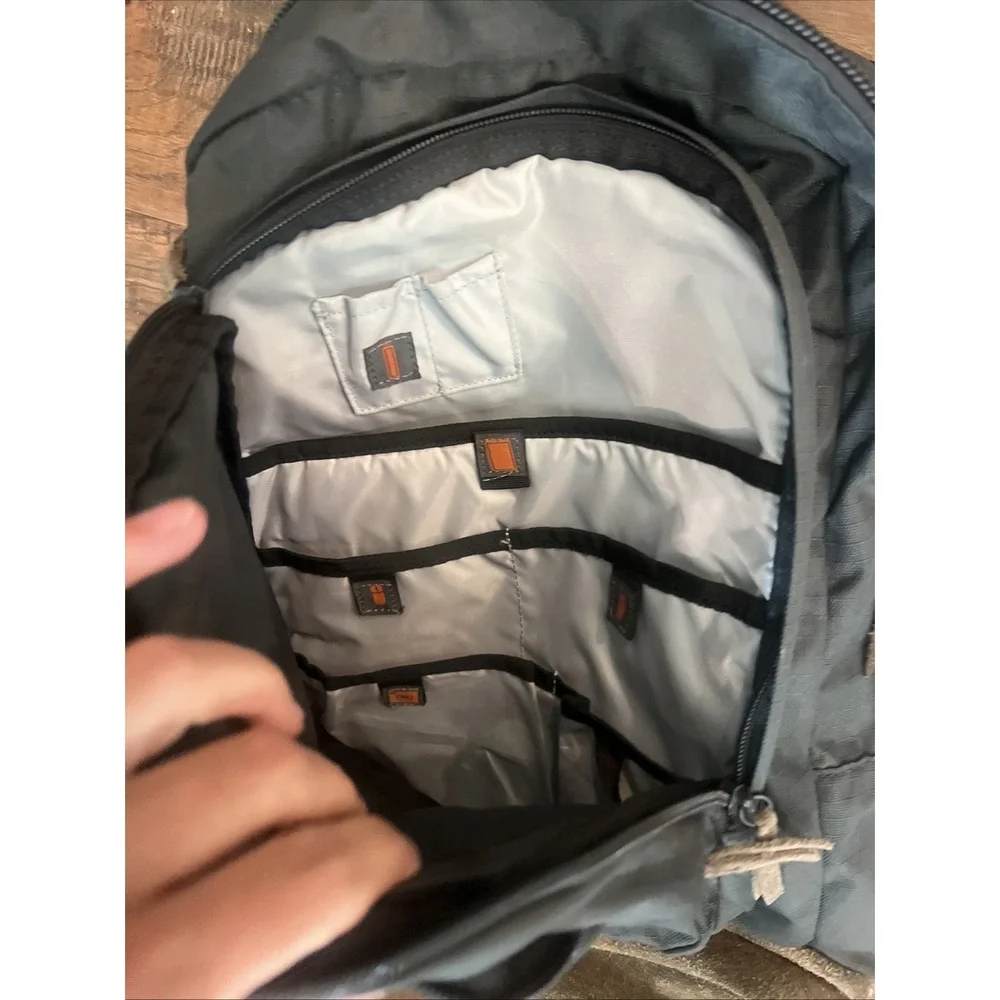 Vintage Eddie Bauer Backpack Forest Green Canvas Suede Leather Bottom Daypack